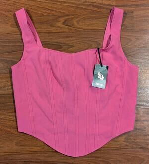Sincerely Jules Womens M Pink Corset Crop Top Bustier Square Neck NWT